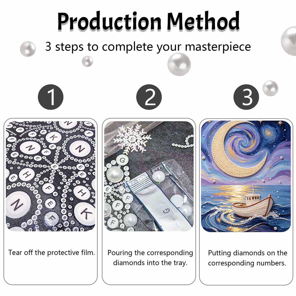 5D DIY Pearl Art Kit Starry Night Moon Boat Themed Decor. Home Wall Decoration