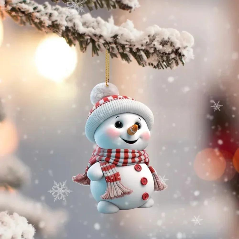 1pc Christmas Decoration Pendant 2D Acrylic Cartoon Christmas Snowman Home Garden Christmas Tree Pendant Party Decoration Decora