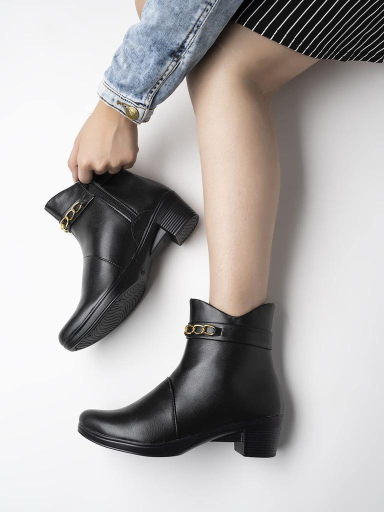 Shoetopia Женские короткие ботильоны на массивном каблуке с нескользящей подошвой, удобные модные ботильоны на щиколотку | Мягкая амортизирующая подошва | Для повседневной носки, вечеринок и зимы