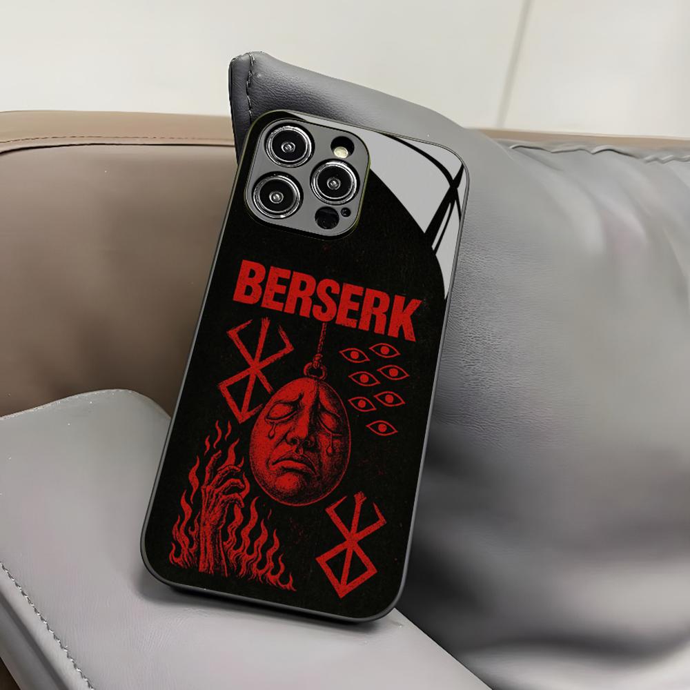 Чехол для телефона с аниме Berserk для Iphone 17 Air 16 15 14 12 11 13 Pro Max Mini X Xr Xs Puls Черный Стеклянный Чехол