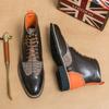 HOT Fashion Village Style Leather Boots Brogue Boots Young Men's Dress Boots Mid-Calf Ankle Boots Business Boots Plus Size 38-48