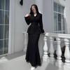 Европейский и американский трансграничный осенний костюм 2005 года, элегантный женский модный приталенный универсальный комплект, изысканный топ, юбка-рыбка