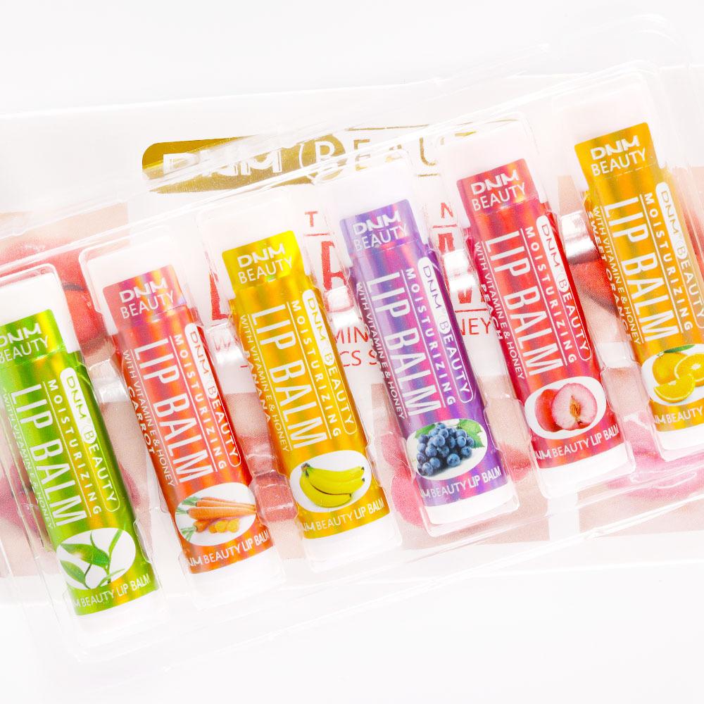 Набор бальзамов для губ из 6 шт. Разнообразие увлажняющих бальзамов для губ с фруктовым вкусом Увлажняющая база Наборы бальзамов для губ Уход за губами Макияж для губ Подарок для женщин