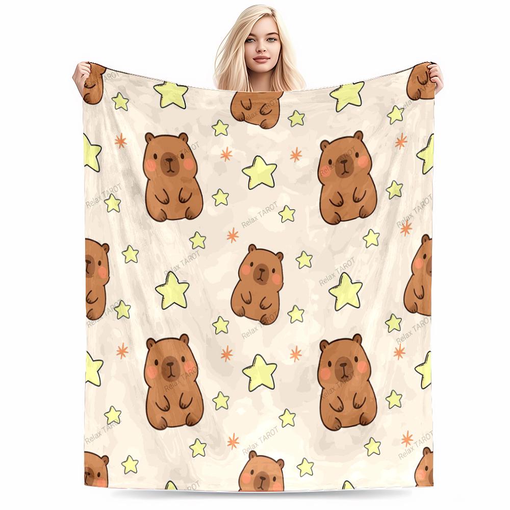 Cute Bear and Star Pattern Flannel blanket for bedroom, living room, sofa, and nap