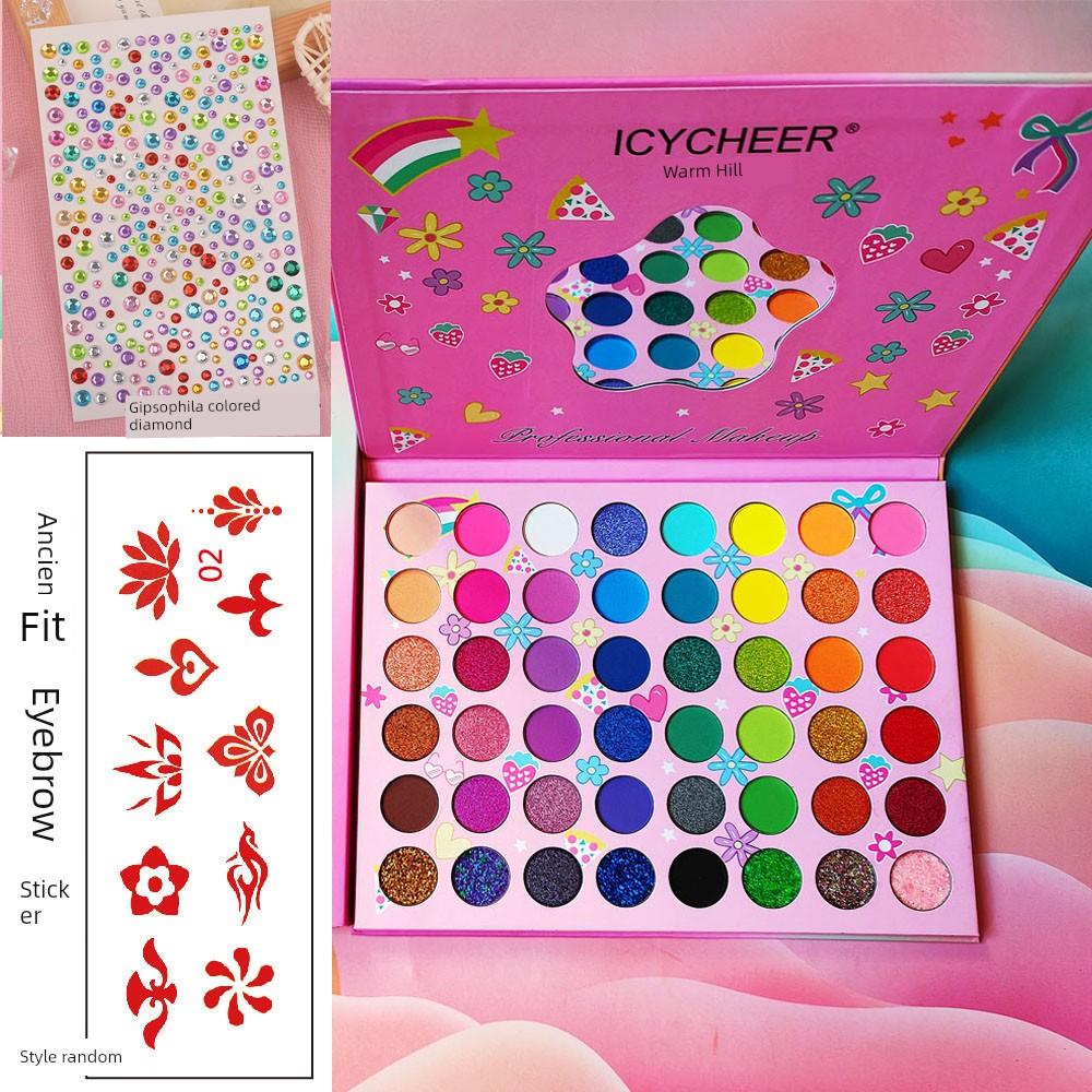 48 Colors Fashion Colors Eye Shadow Plate Green Purple Eye Shadow Stage Makeup for Children and Students Shiny Crystal Glitter