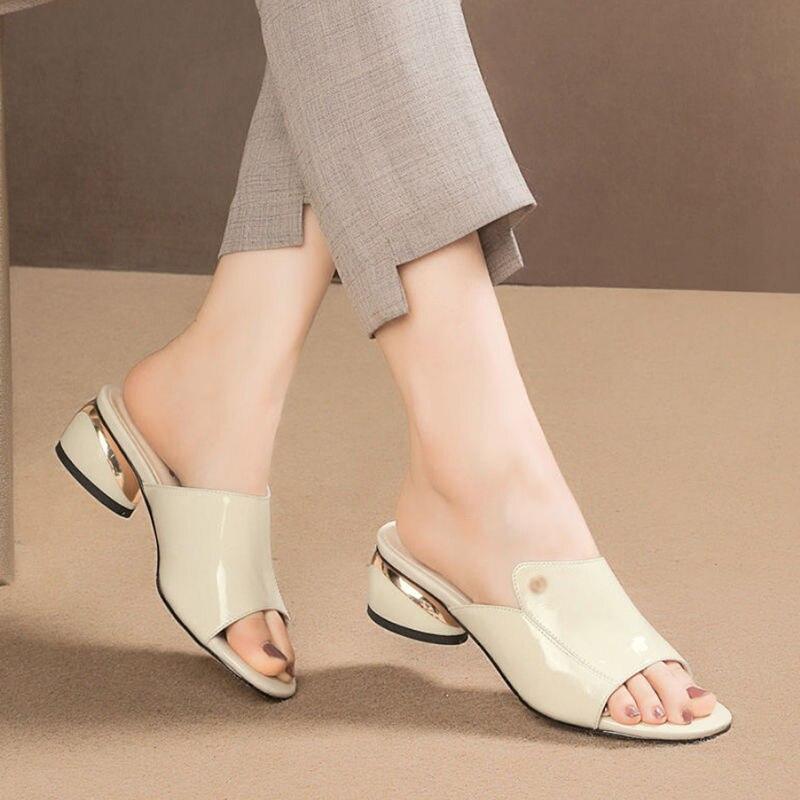 Slippers Female Summer Fashion Heels Slides Shoes For Girls Red Sexy Pu Soft Leather Comfortable Sandals Woman