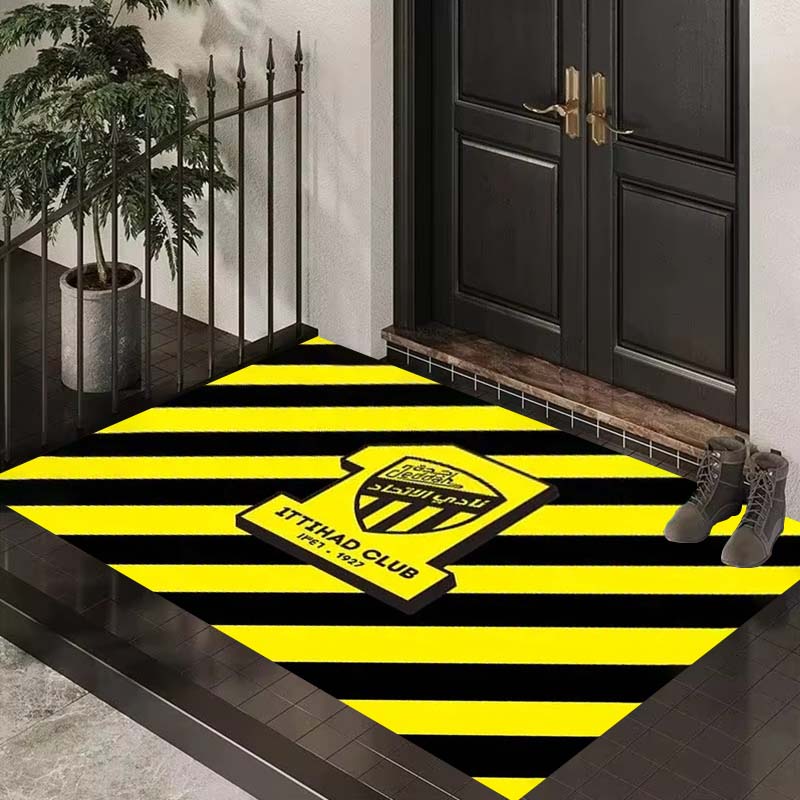 Football-Themed Al-Ittihad Club Cartoon Rug/Floor Mat — Suitable for Bedrooms, Living Rooms, Sofa Areas, and Home Entryways; Lar