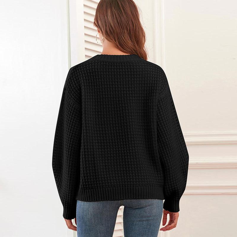 Women's Autumn and Winter Solid Color Crew-neck Long Sleeve Twist Casual Knit Sweater
