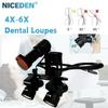 Niceden 4X 5X 6X стоматологические бинокулярные увеличительные лупы 5 Вт хирургический медицинский налобный фонарь литиевая батарея 300-600 мм