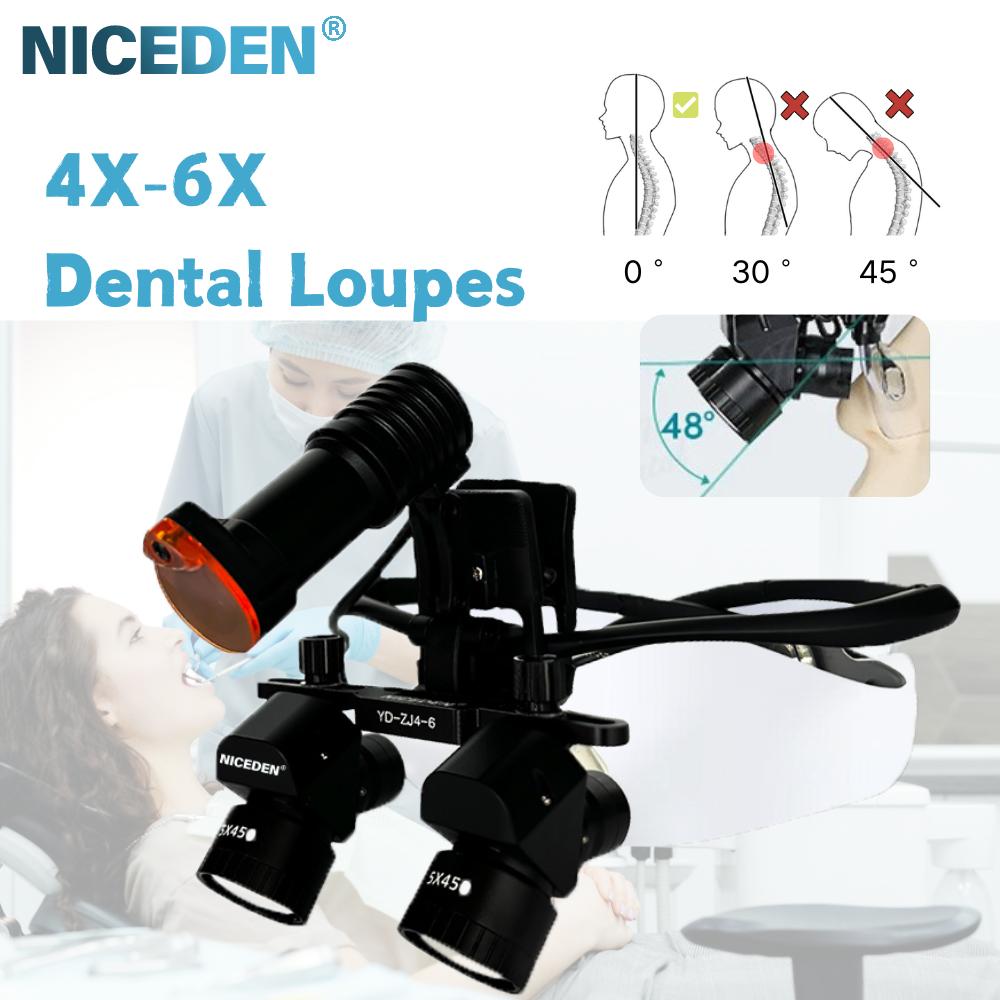 Niceden 4X 5X 6X стоматологические бинокулярные увеличительные лупы 5 Вт хирургический медицинский налобный фонарь литиевая батарея 300-600 мм