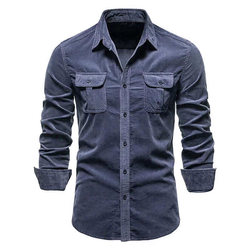 Men's Autumn and Winter Cotton Basic Corduroy Business Slim Fitting Casual Shirt Long Sleeved Jacket