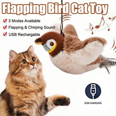 Интерактивная игрушка для кошек, хлопающая птица с кошачьей мятой, перезаряжаемая, имитация птицы, игрушки для кошек, активируемые прикосновением, пушистые плюшевые игрушки для кошек