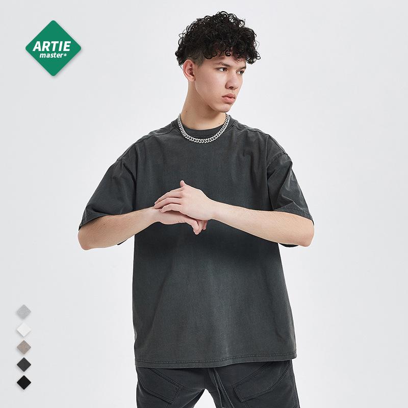ARTIE Мужская футболка свободного кроя с коротким рукавом в стиле ретро-батик с эффектом потертости - High Street Fashion 250 г