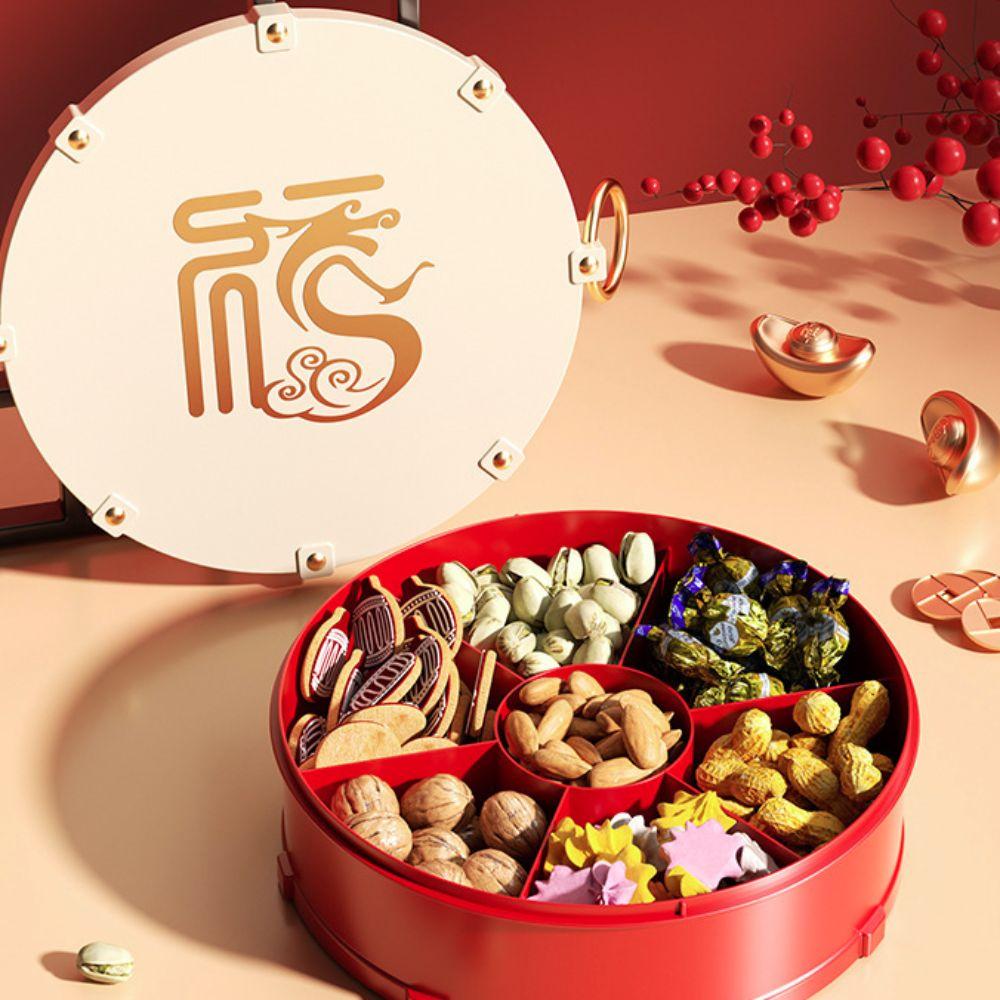 Dustproof Drum Shape Nut Serving Tray 7-Compartment Fruit Plate Biscuit