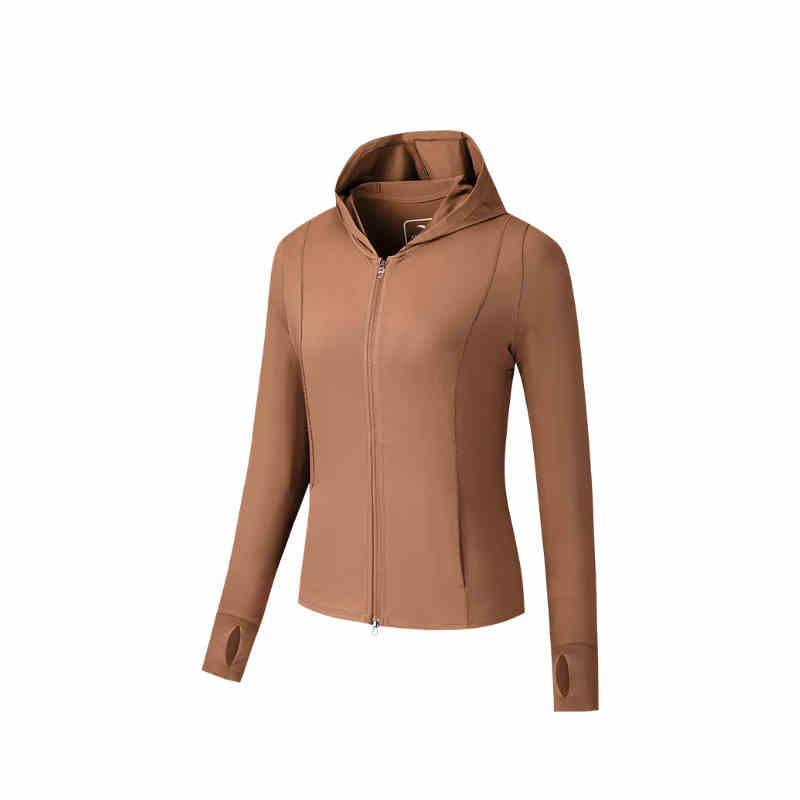 Anta Solid Color Zip-Up Hooded Comfortable Breathable Versatile Casual Jacket Women Jackets Latte-Brown 162527733-3