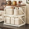Small Desktop Furniture Coffee Station Organizer with Drawer Tiered Bar Organizer Wooden Top Shelf Storage Shelf Wire Mesh Drawers for Tea