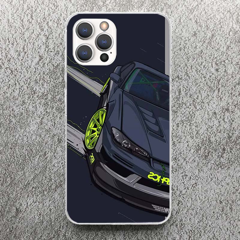 JDM Tokyo Drift Спортивный автомобиль Мужской Мужчины Принт Мягкий Чехол для iPhone 17 Air 16 16E 15 14 Plus 13 Mini 12 11 Pro Max Оболочка Телефона SE 7 8