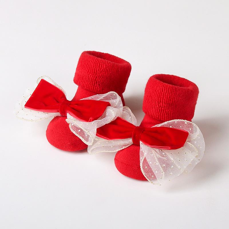 Зимние красные махровые носки средней длины для новорожденных