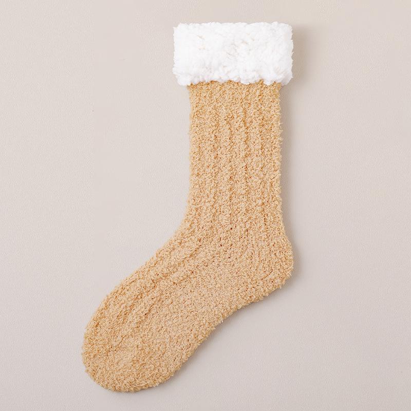 Коралловые бархатные носки женские зимние бархатные толстые теплые носки-тапочки для сна дома плюшевые осенне-зимние снежно-лунные носки