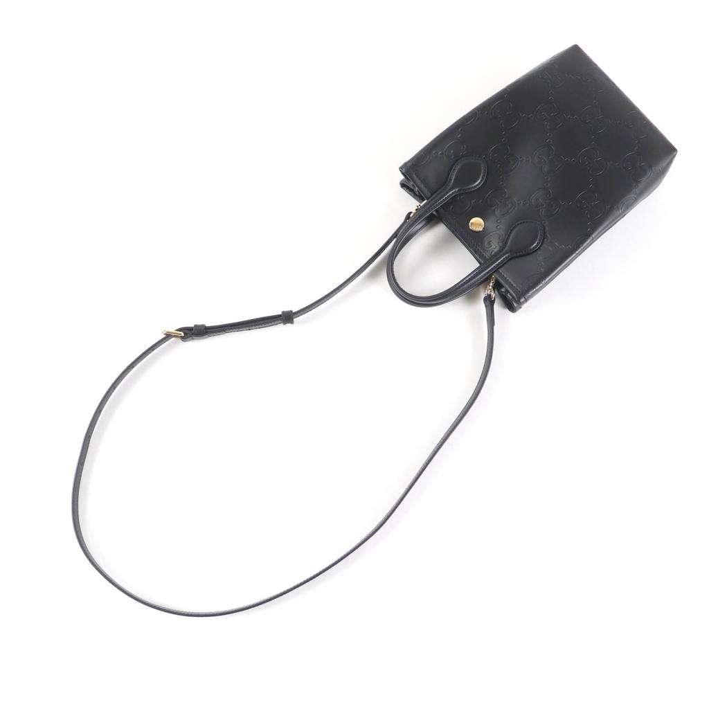 Pristine GUCCI Shoulder Bag GG Super Mini Bag 2way Leather black leather Women Used