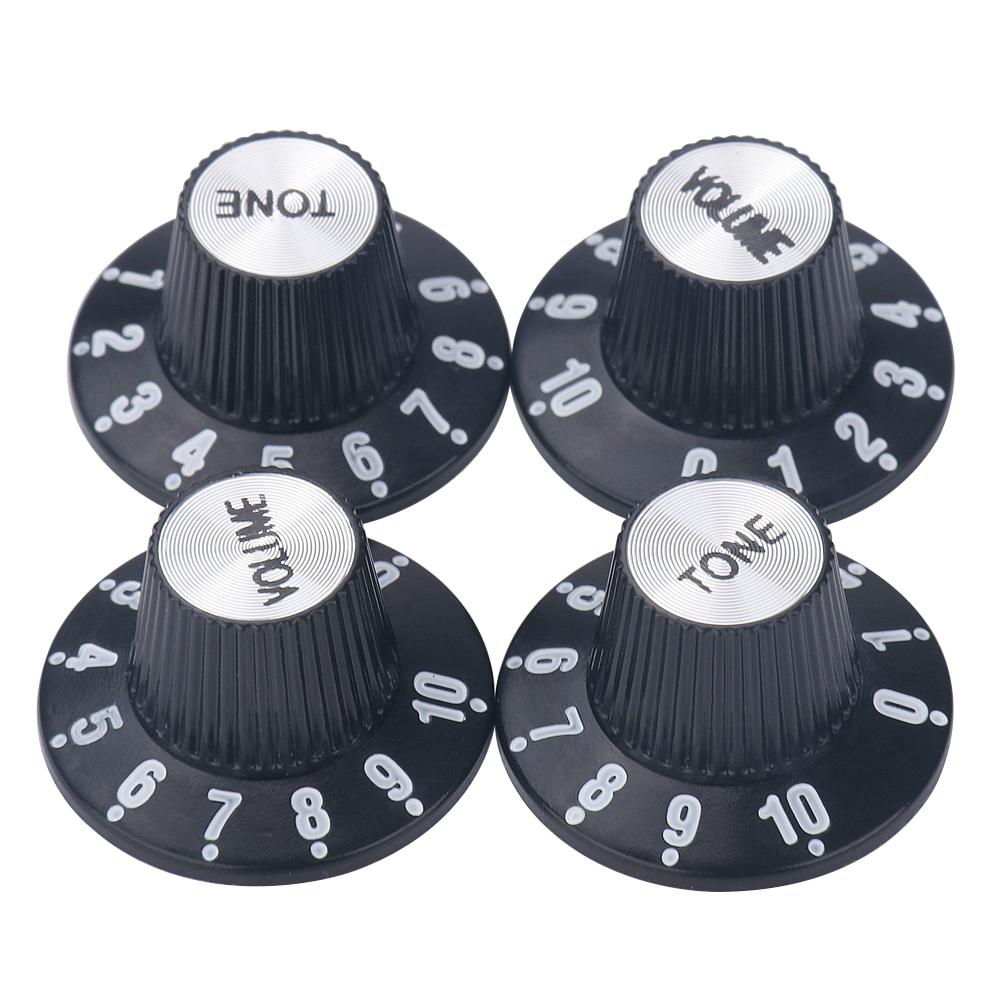2T2V Electric Guitar Knobs Hight Hat Silver Reflector Volume Tone Speed Control Knob For Bass Guitar Accessories