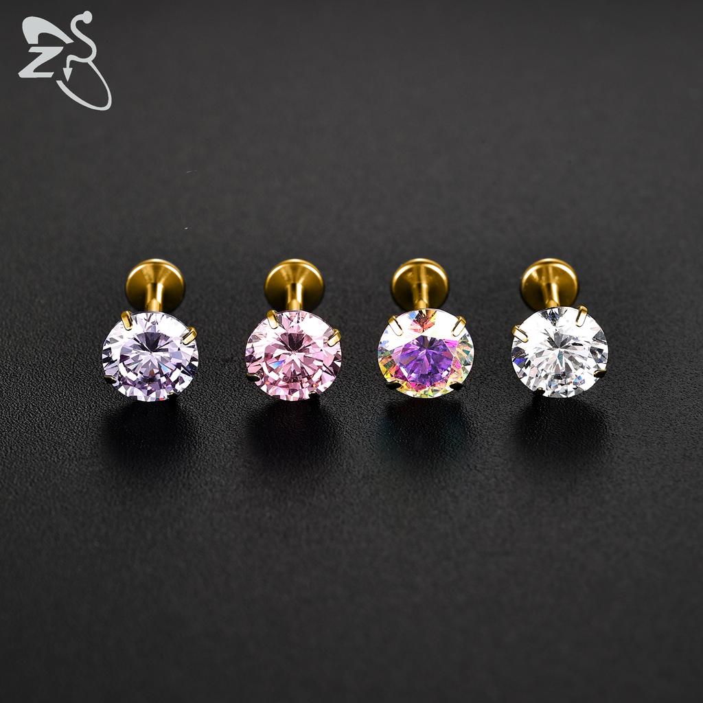 ZS 2Pcs/lot 16G/18G Crystal Lip Labret Piercing G23 Titanium Lip Studs Cartilage Earring Guiding Needle Daith Helix Piecings