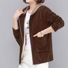 Women's Large Hooded Corduroy Jacket - Arctic Velvet, Autumn/Winter, Loose Fit, Korean Style, Perfect for Middle-aged Moms