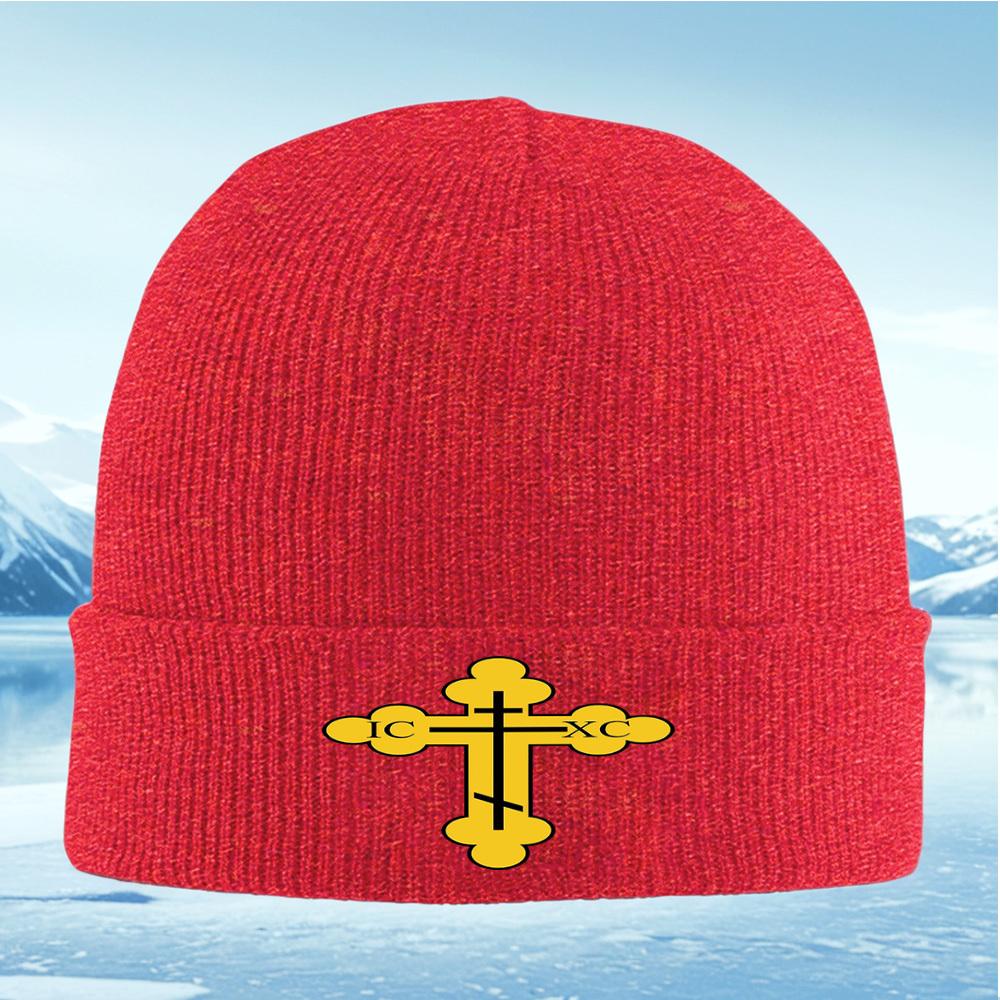 Golden cross black background letters Men Women Unisex Knitted Hat Beanie Pullover Cap Winter Thermal Warm Christmas Outdoor Cyc