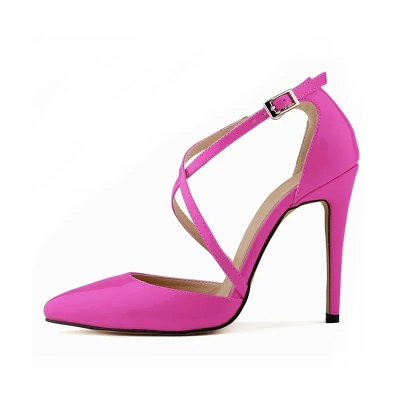 Большие размеры женские сексуальные туфли-лодочки летние уличные повседневные туфли с острым носком полые шпильки с перекрестными ремешками высокие каблуки женские свадебные туфли