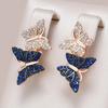Luxury White Blue Zircon Two Butterfly Drop Earrings for Women Black Rose Gold Color Animal Daily Punk Jewelry