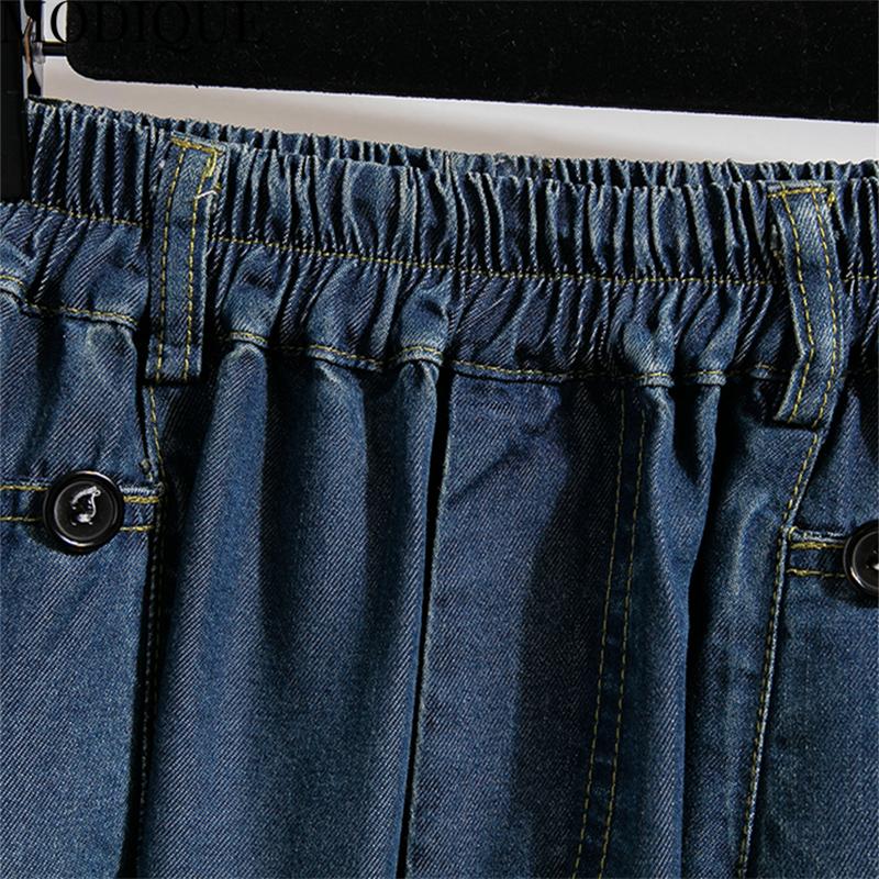 MODIQUE женские джинсовые шорты, летние, большие размеры, новые свободные повседневные однотонные тонкие джинсовые короткие брюки трапециевидной формы, женские модные брюки с высокой талией