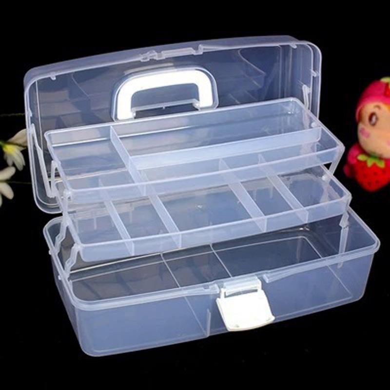 Extra Large Transparent Plastic Toolbox with Three Layers - Artist & Electrician Portable Folding Storage Box