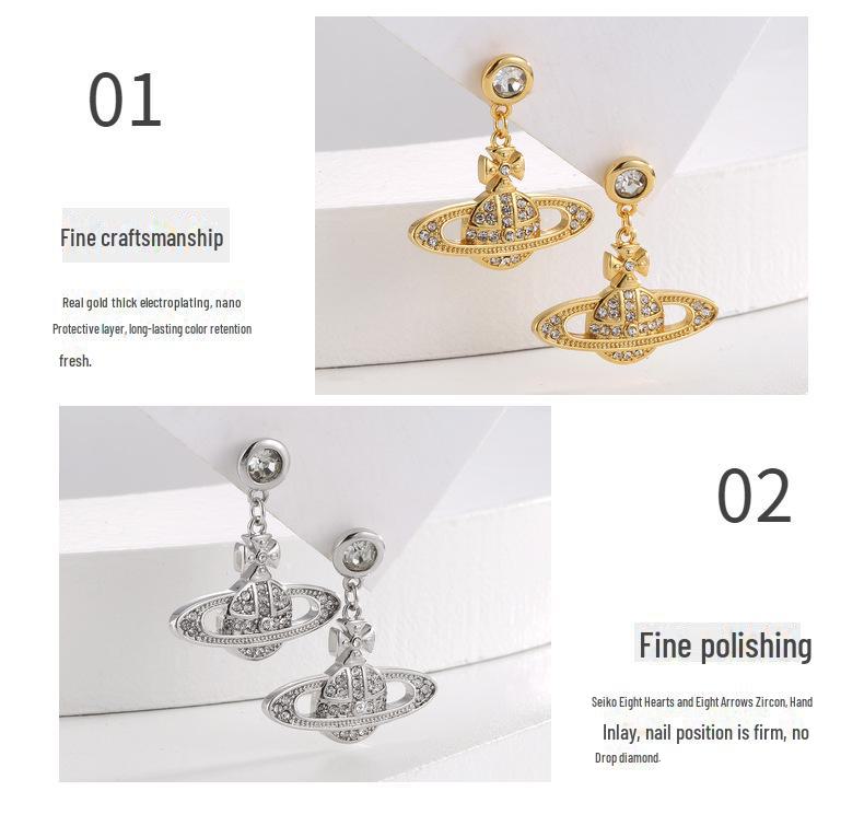 Стильные 3D серьги Сатурн из циркона с иглой из серебра 925 пробы