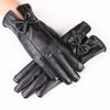 New Autumn and Winter Women's Touch Screen Leather Gloves with Bow Color Warm Plus Velvet Riding Touch Screen Gloves for Winter