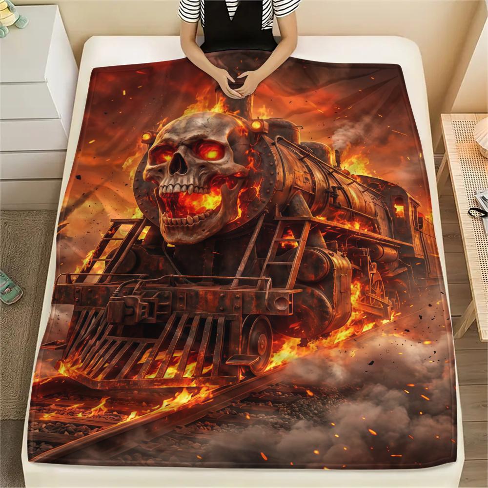 Fire Train Gorilla Death Print Flannel Blanket,High quality Comfortable for All Seasons,Home Decor,Warmth and Comfort,Perfect for Christmas Gifts