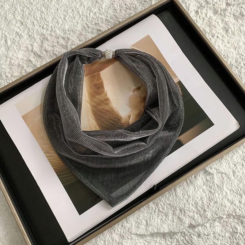 Magnetic Buckle Silk Scarf High Sense Summer Thin Temperament Colorful Bright Diamond Neck Protection Decorative Necklace Scarf Small Scarf