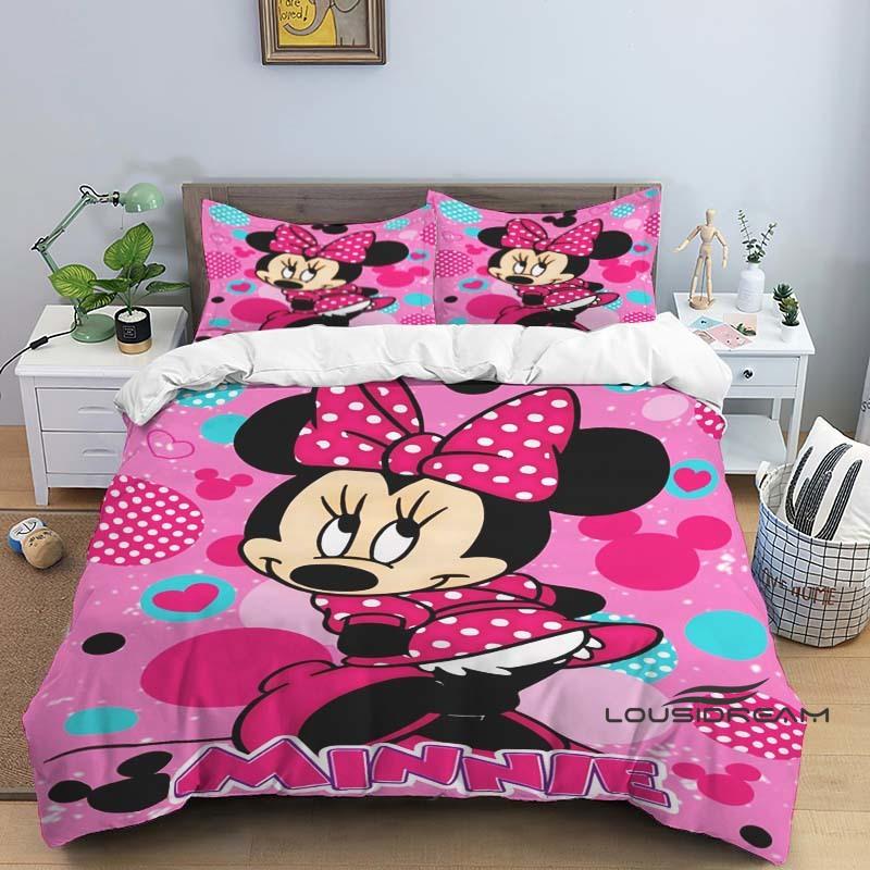 Minnie Mouse 3-piece cartoon bedding set, exquisite bedding set for adults and children, double and single beds, large size,