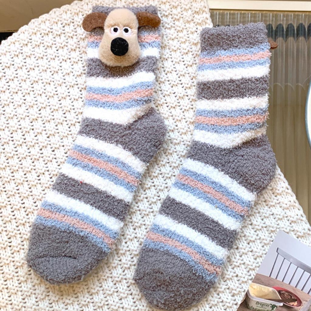 Women's Thick And Cute Winter Dog Socks With Plush, Cute And Warm Home Coral Fleece Cartoon Flooring, Three-dimensional