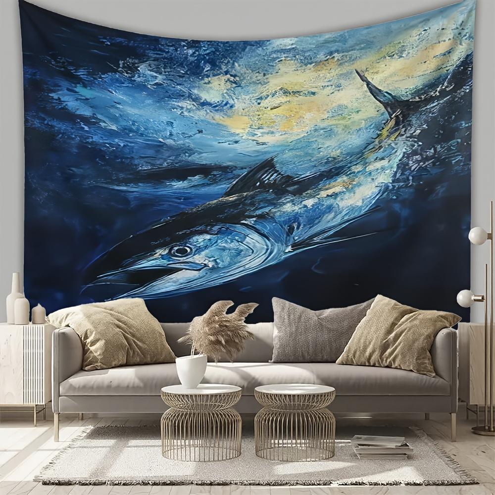 Blue marlin ocean Digital printing polyester wall tapestry suitable for use in living rooms bedrooms offices bars party