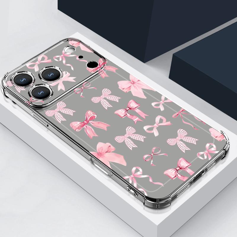 Чехол с бантами и вишневым узором для iPhone 17 Pro Max Coque iPhone 16 15 14 13 Pro Max 11 Ударопрочный Прозрачный Мягкий Силиконовый Чехол