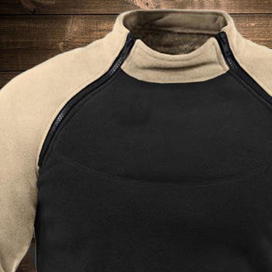 Мужская толстовка в стиле пэчворк с ретро-воротником-стойкой, декором из молнии, контрастного цвета, пуловер Slim