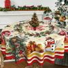 Christmas Red Round TableCloth Christmas Table Decor Santa Claus Snowman Pattern Reusable Tablecloth Xmas Decoration