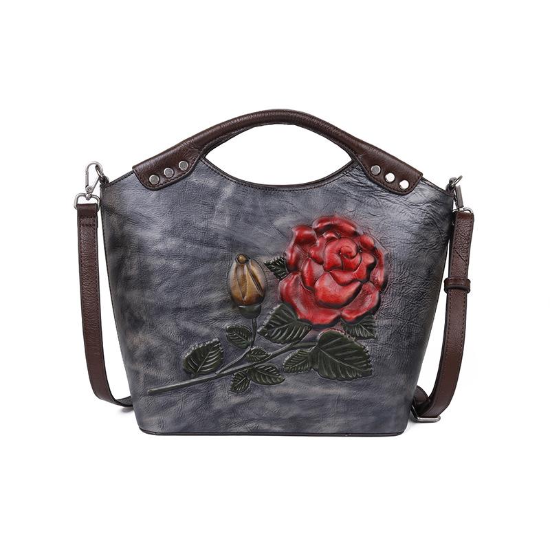 First Layer Cowhide Tote Large Capacity Rose Bag Vintage Tote Bag