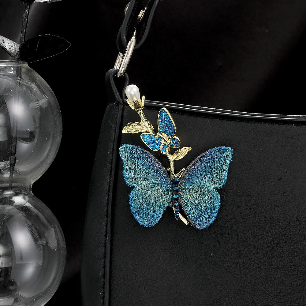 Elegant Butterfly Pearl Brooch: Chinese Style, Purple & Blue, High-End Fashion Accessory for Women