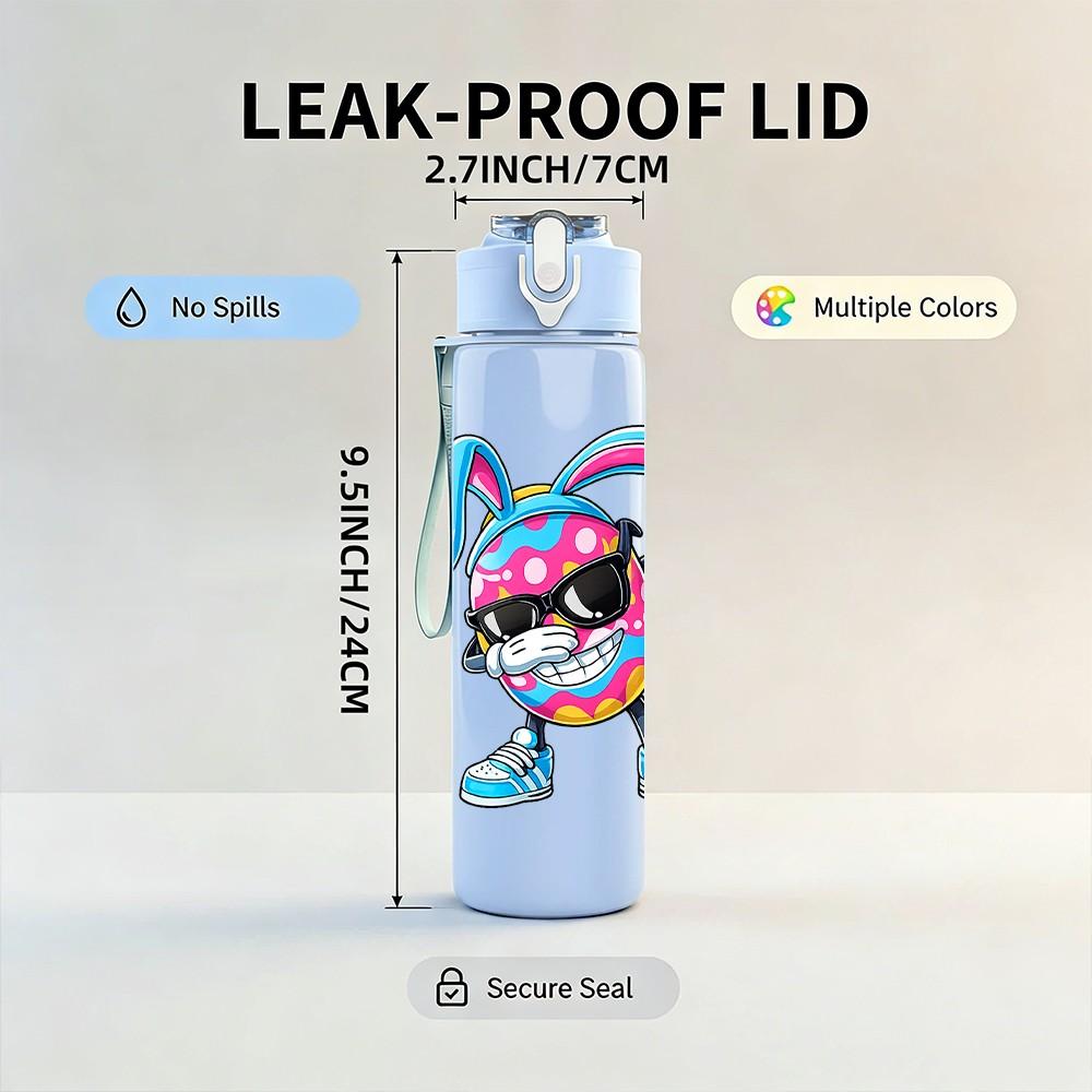 1PC Colorful Hip Hop Rabbit Character Print 750ml Color Plastic Sports Water Bottle Leakproof Flip Straw Lid Suitable for Sports Office Home Use