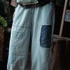 Джинсы с пэчворком и цветочным принтом Luo Gu Ni Retro Washed Denim - Синие 2073