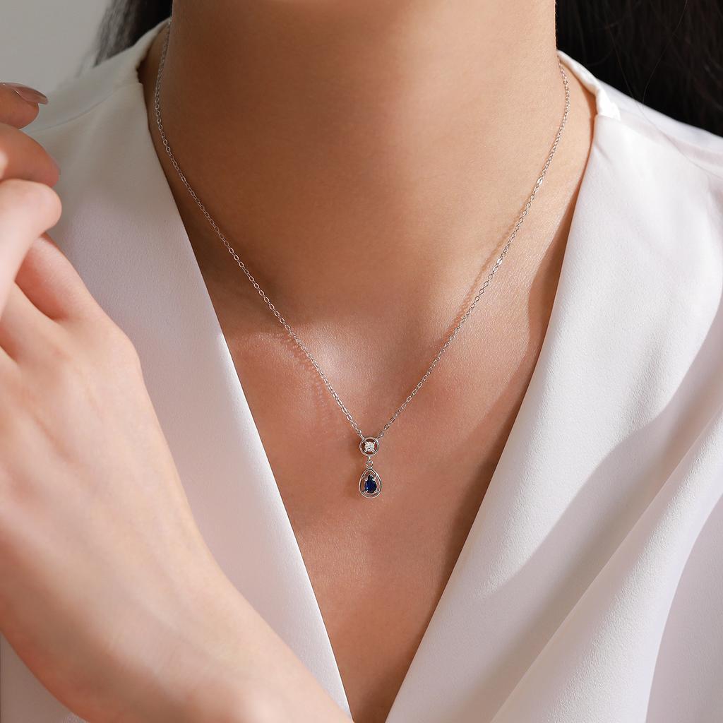 Ailmay Elegant 925 Sterling Silver Water Drop Blue Zircon Pendant Necklace Earrings New Model Jewelry Wedding Gift Set