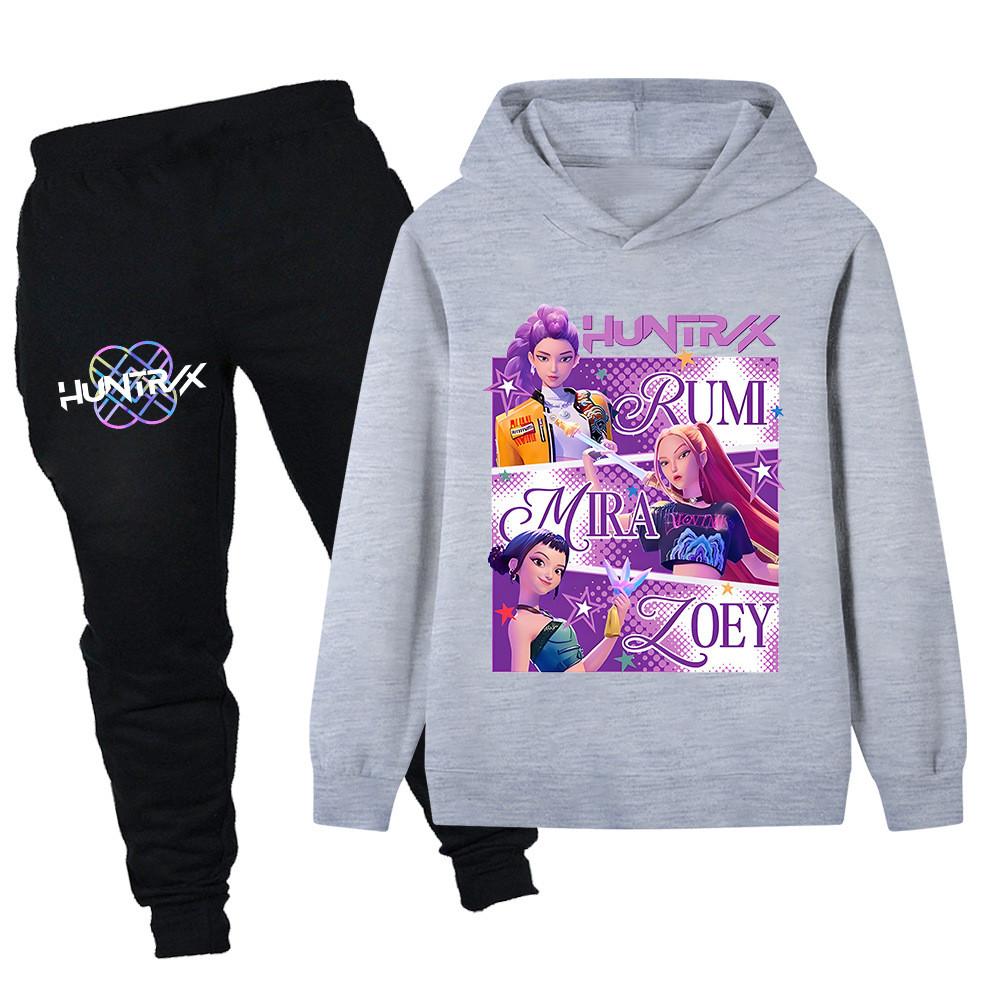 PB1199 Детский K-pop Худи с длинными рукавами и принтом Миры, Зои, Руми, Брюки, Комплекты одежды для мальчиков и девочек