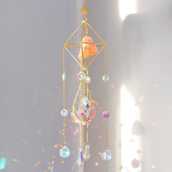 Faux Crystal Suncatcher for Window Natural Stone Rainbow Maker with Prism Pendant for Indoor Outdoor