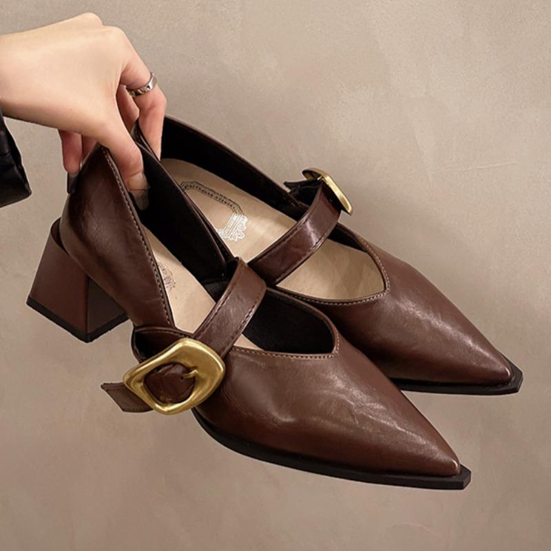 Женские туфли-лодочки Spring с острым носком Mary Jane Shoes для женщин Casual Belt Buckle Shallow Slip on Party Heels Women Zapatos De Mujer
